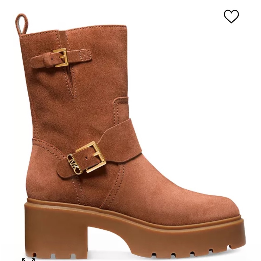 MICHAEL KORS Women's Perry Leather Side-Zip Buckled Platform Moto Booties